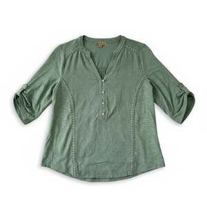 NWTDemocracy Women's Embroidered Roll-Tab Sleeve Blouse Sage Green